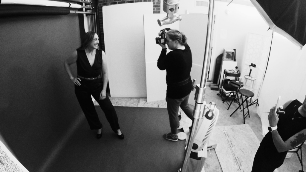 Jennifer directs and photographs a Brand Authority client at Redhead Creative Media in Chapel Hill, NC.